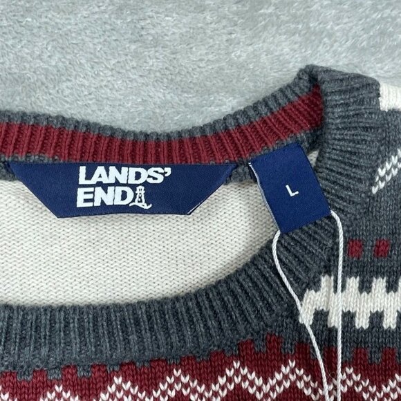 Lands End Womens Bear Fair Isle Sweater Size L Cream/Gray New a0785 - Picture 3 of 8